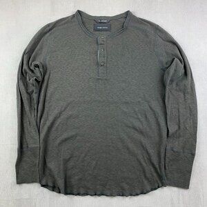 Wings + Horns Men Shirt Large Dark Gray Heather Slub Rib Henley Long Sleeve Knit